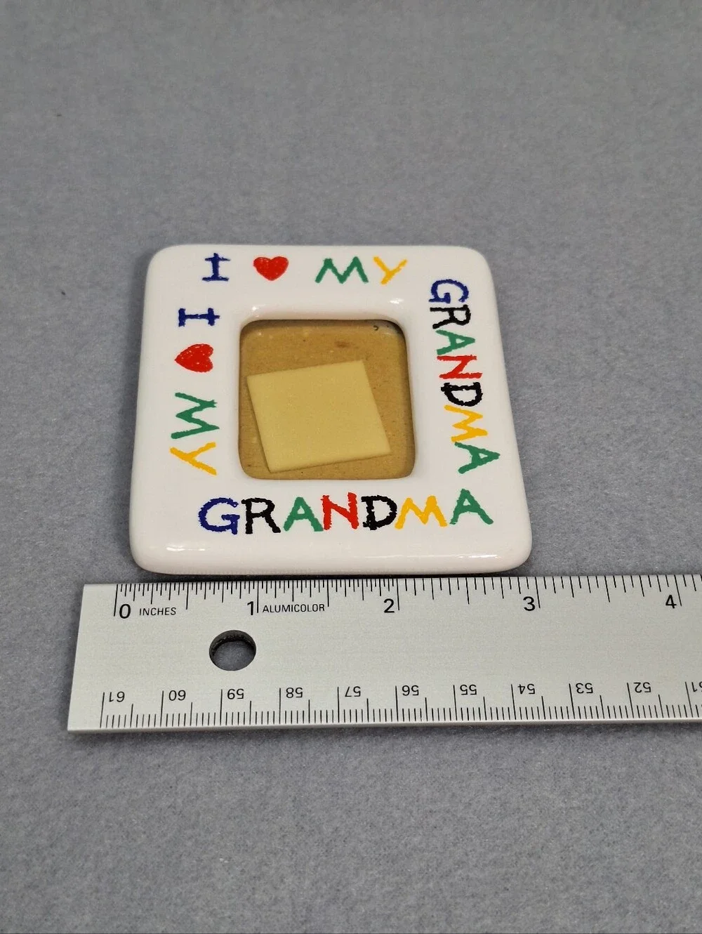 Vtg 90s White Ceramic Crayon Lettering Mini I LOVE GRANDMA Picture Frame Magnet